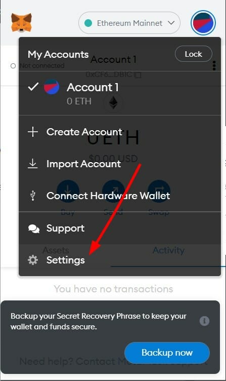 Настройки MetaMask