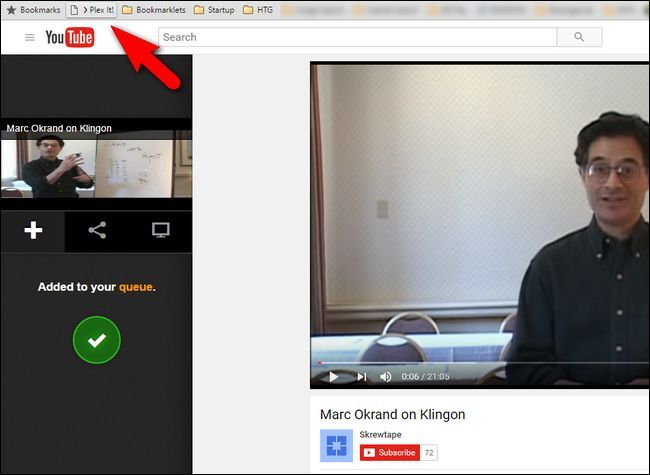 Plex‑сайдбар обнаружил видео и добавил его в очередь
