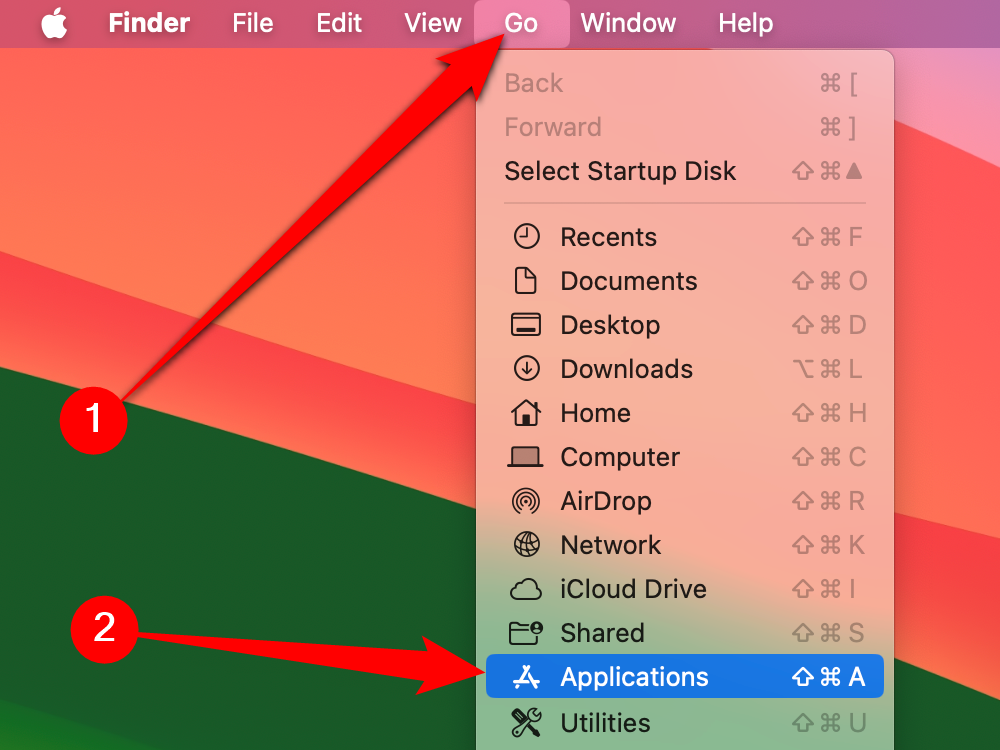 Меню Finder: Перейти → Программы. 