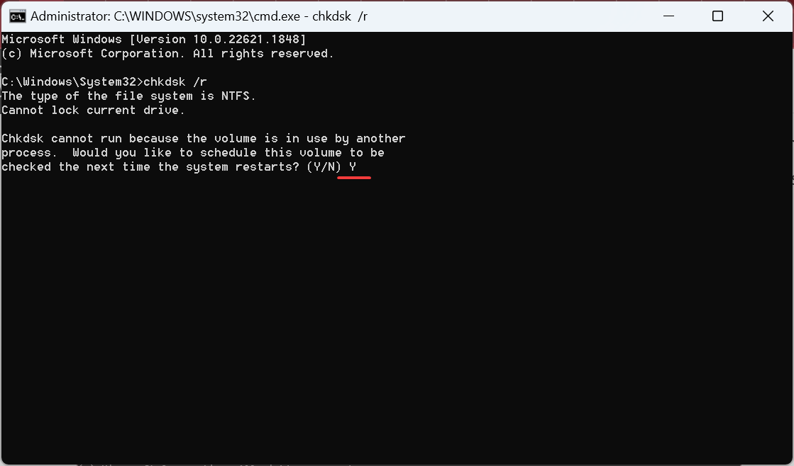 Подтверждение плановой проверки chkdsk