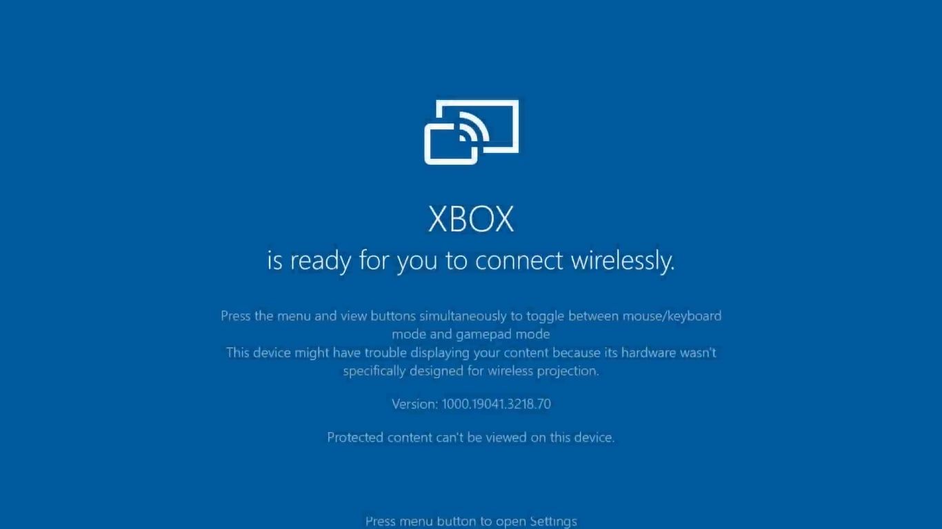 A screenshot of the default home screen for the Xbox Wireless Display application