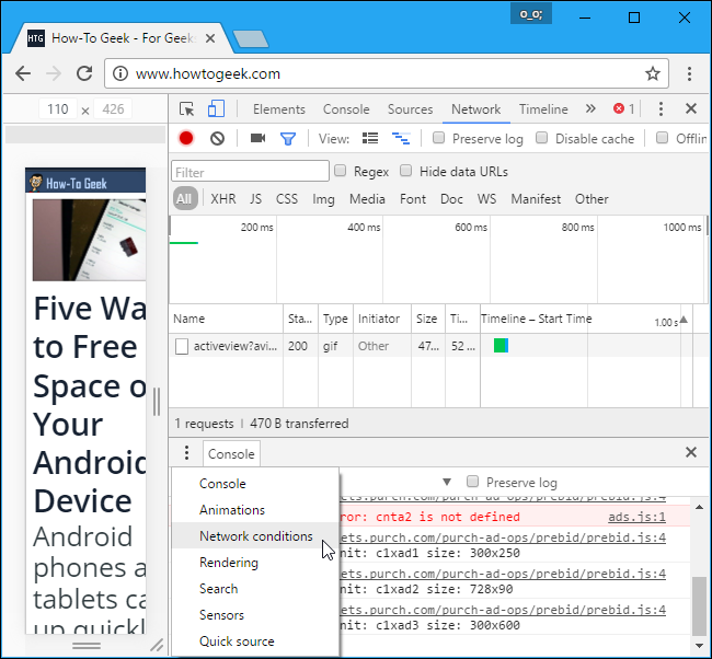 Окно Network Conditions с настройкой User agent в Chrome