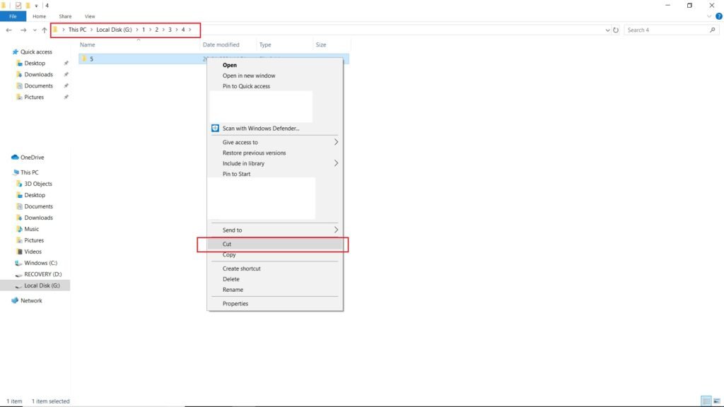 Выбор папки для перемещения