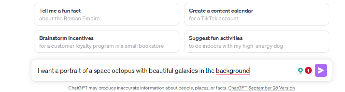 Интерфейс запроса подсказки DALL‑E 3 в ChatGPT