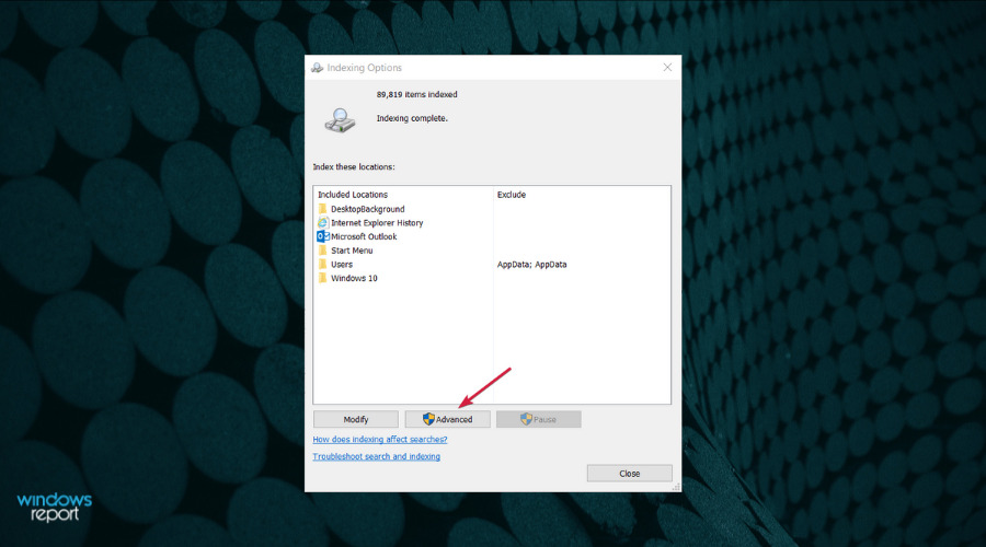 Кнопка Перестроить в расширенных параметрах