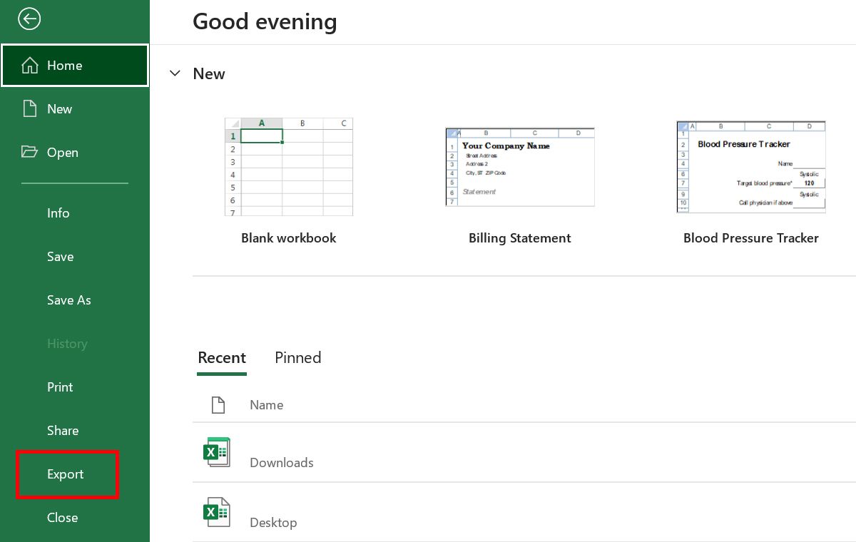 Меню файла в Microsoft Excel — параметры