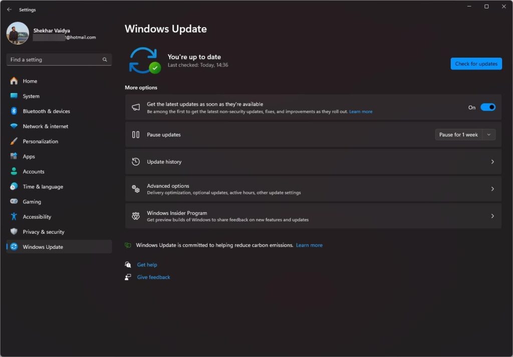 Обновление Windows в Параметрах