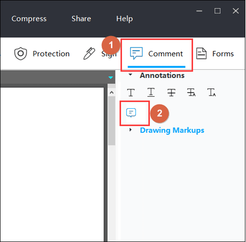Добавление аннотаций: выбор инструмента «Note»