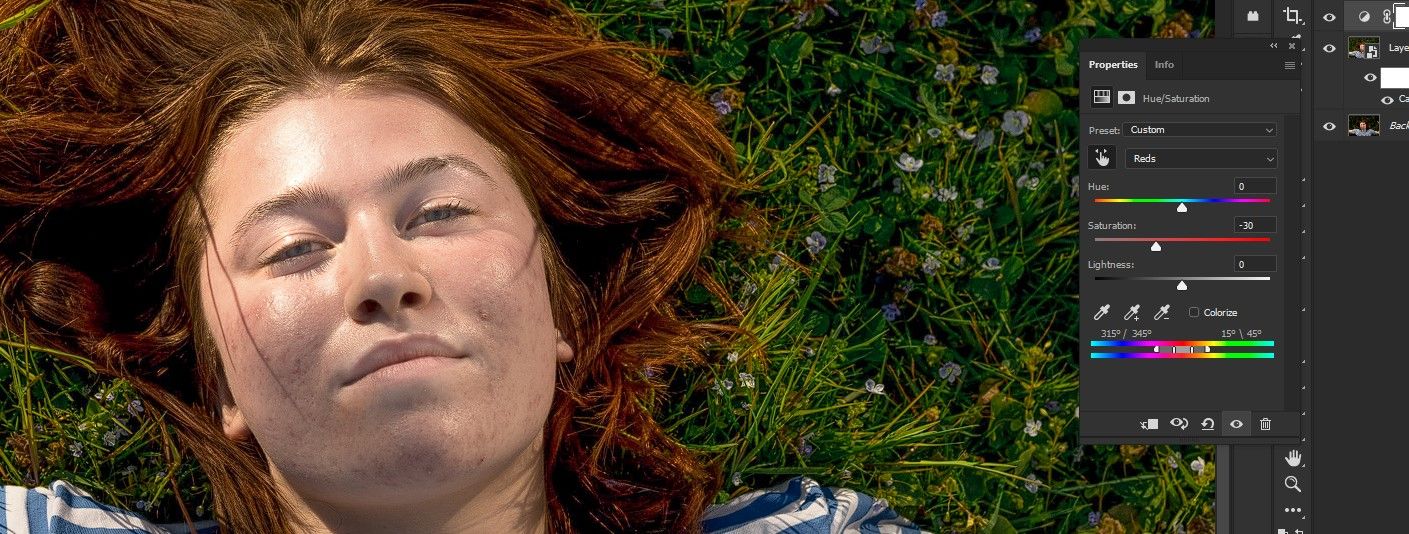 Снижение насыщенности красных тонов до -30