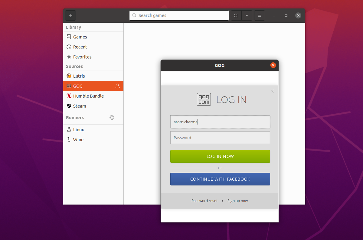 Установка игры с GOG через Lutris