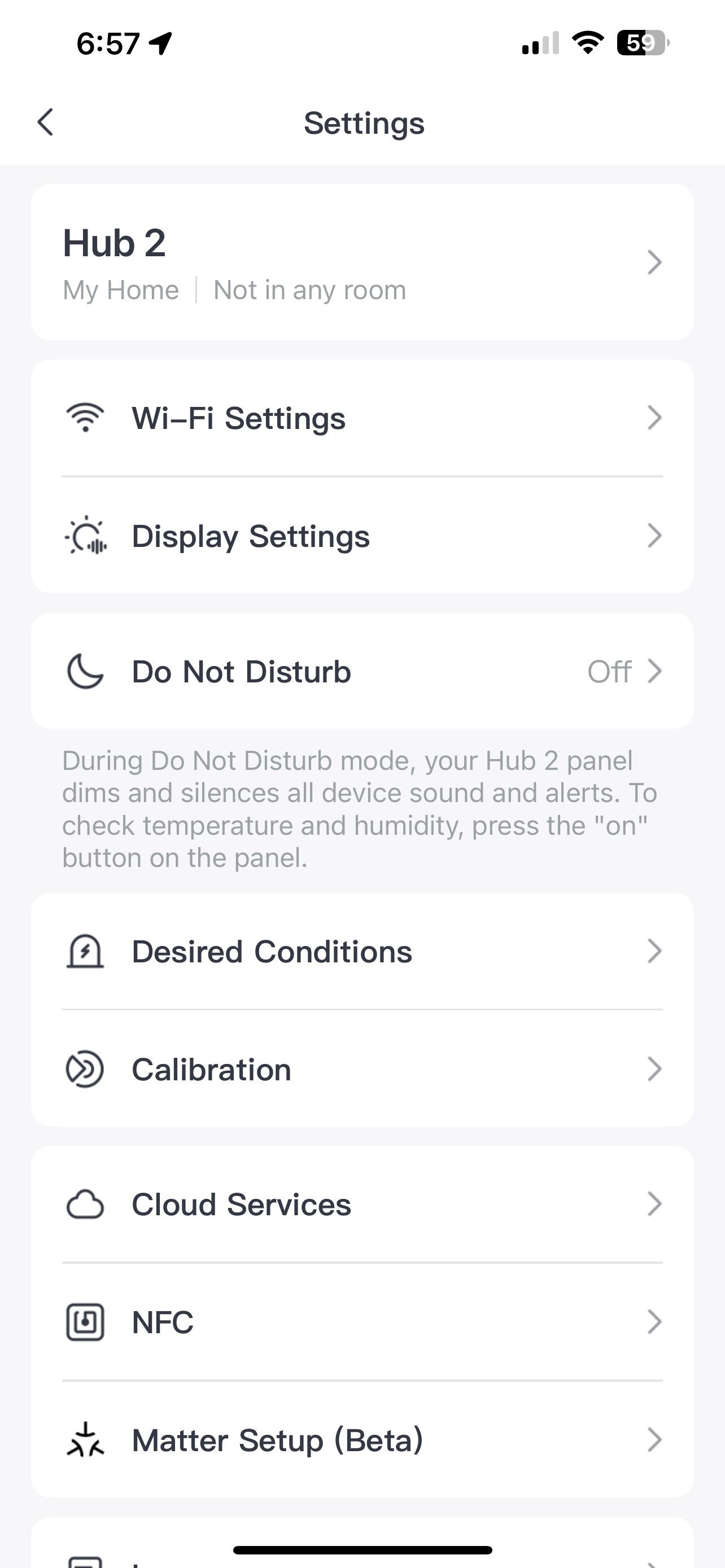 Экран настроек Hub 2 в приложении SwitchBot