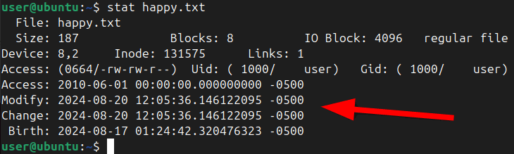 Отображение времени модификации после изменения