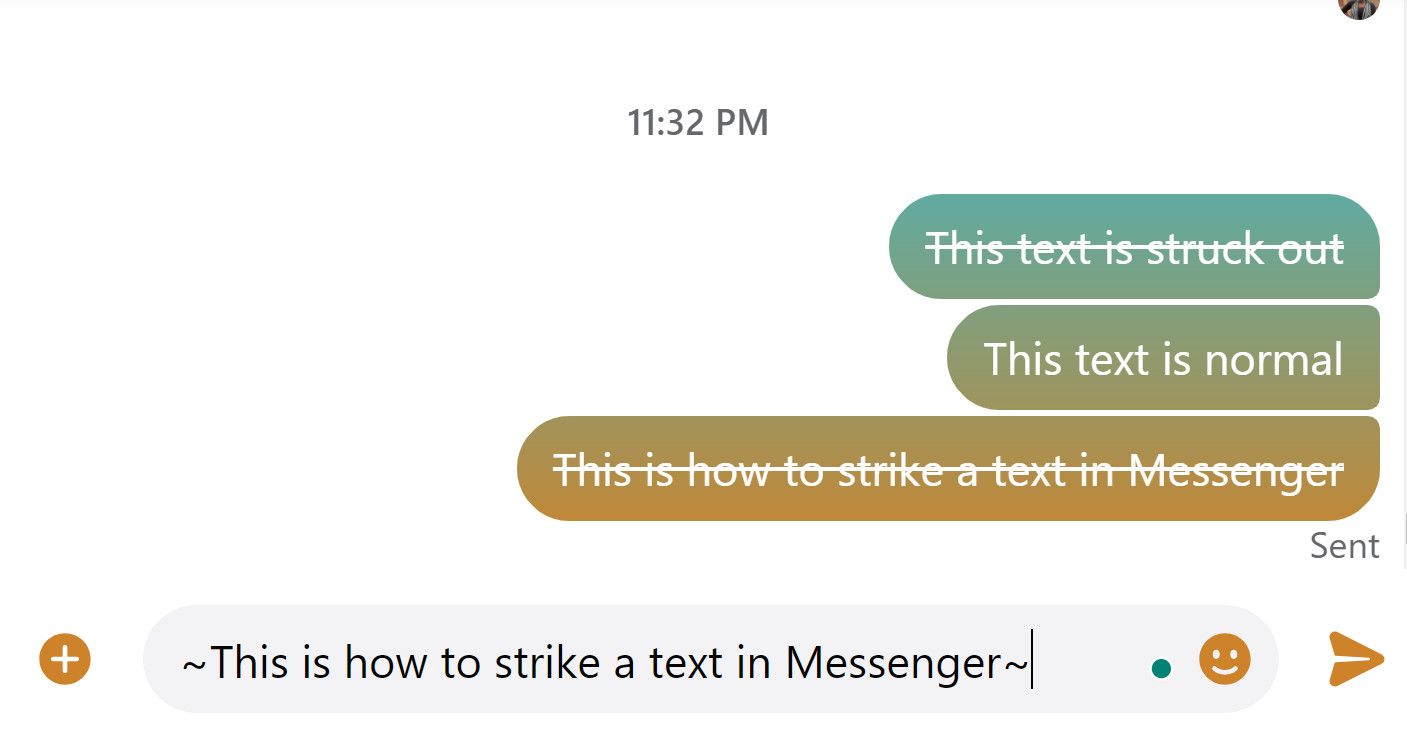 Демонстрация зачёркнутого текста в Messenger