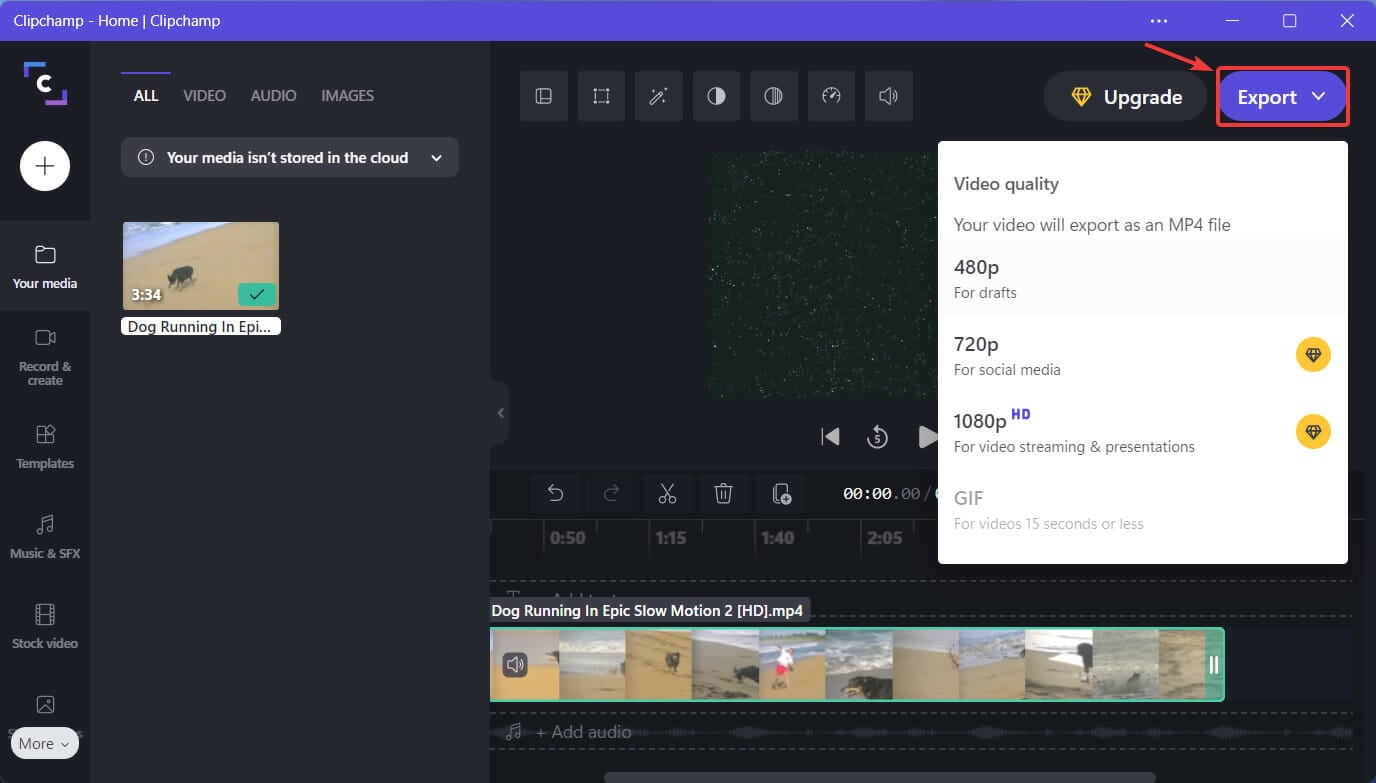 Экспорт готового видео из Clipchamp