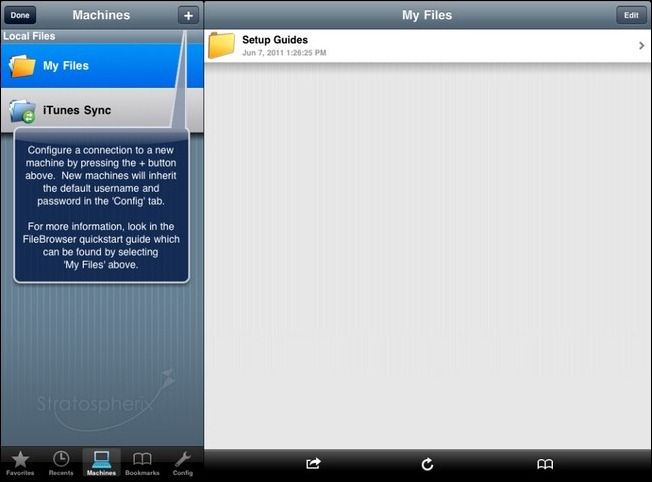 Экран запуска FileBrowser на iPad
