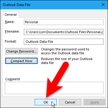 Закрытие диалогов Outlook Data File и Account Settings