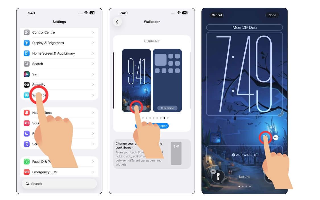 Меню обоев с переключателем пространственной сцены