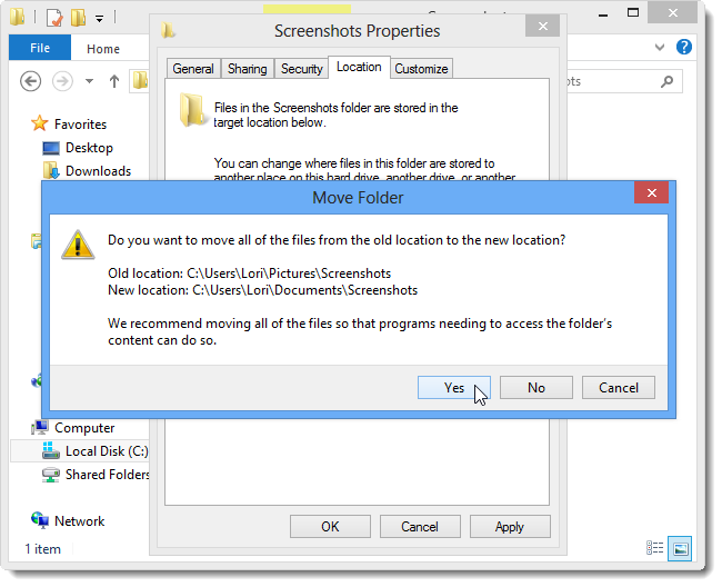 Диалог перемещения: перенос файлов в новую папку