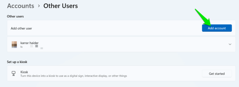 Создание стандартной учётной записи в Windows 11