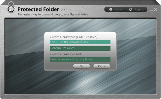 Иконка Protected Folder: окно программы с опциями скрытия и запрета доступа