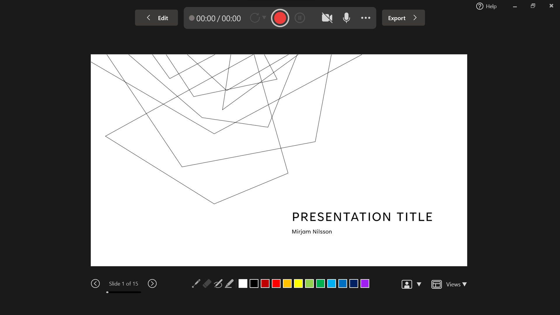 Вид в режиме записи слайдшоу PowerPoint