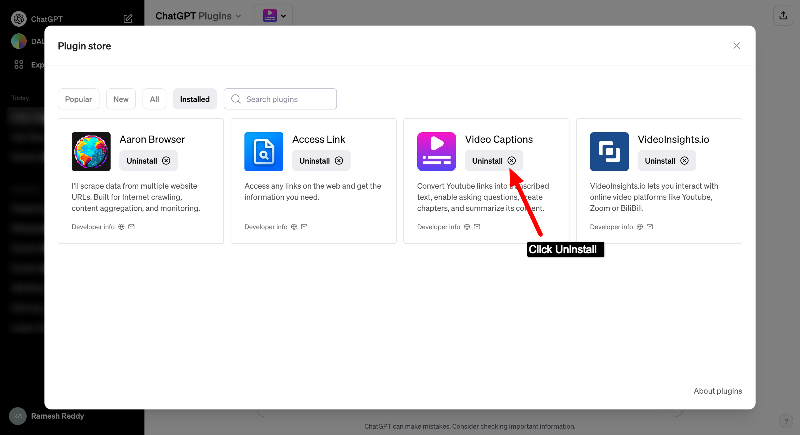 uninstall chatgpt plugins