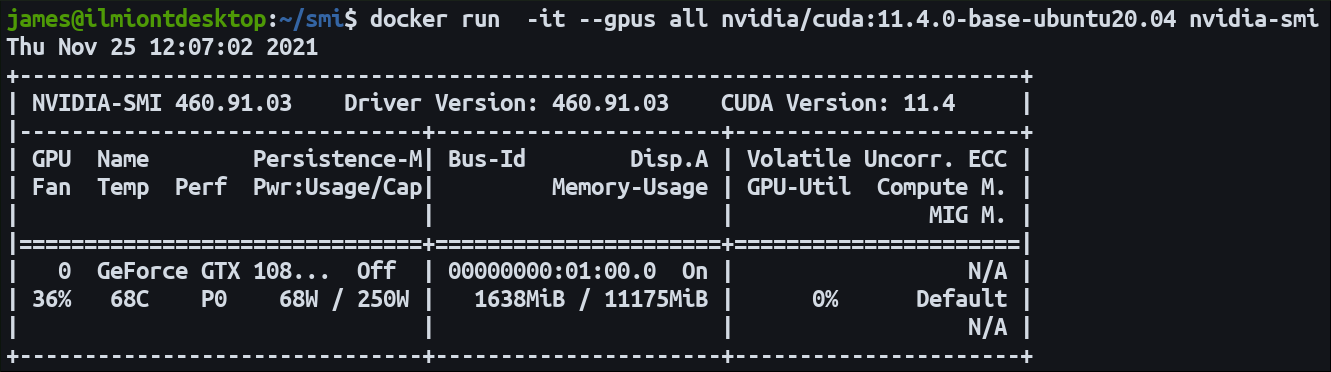 Скриншот вывода nvidia-smi внутри Docker-контейнера