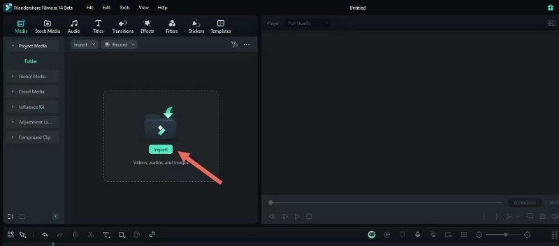 импорт клипа в Filmora