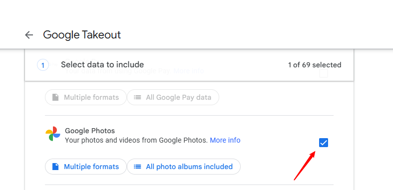Select Google Photos To Export