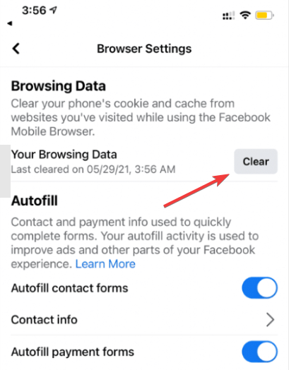 iOS: настройка профиля — очистка данных браузера внутри приложения
