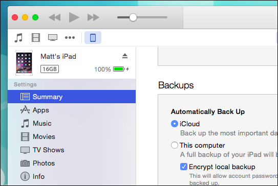Значок устройства в iTunes