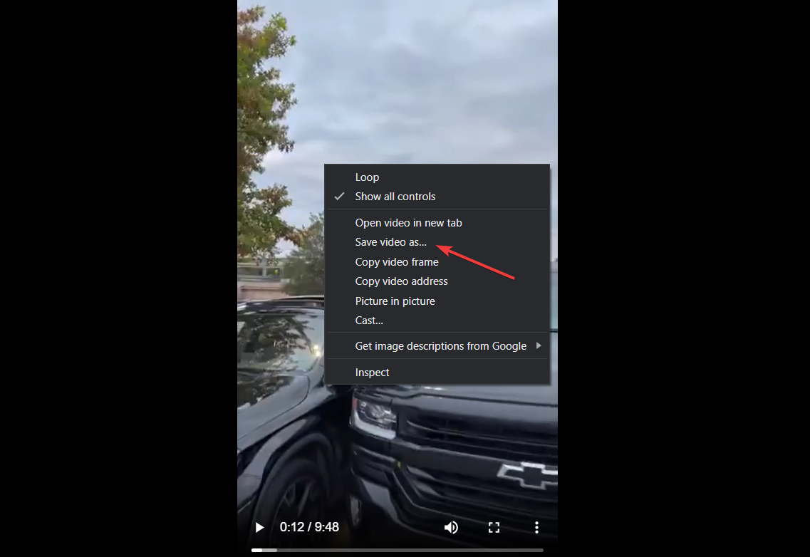 Сохранить видео как — опция контекстного меню для загрузки MP4