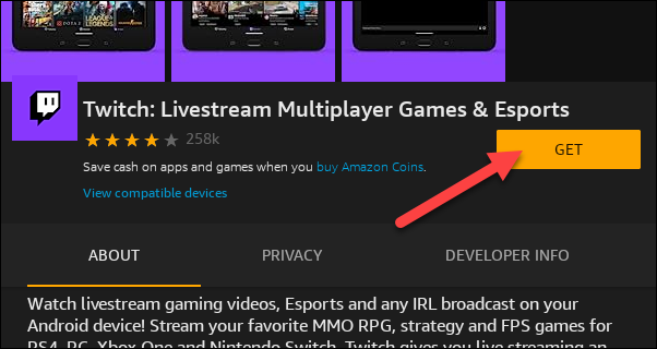 Страница приложения в Amazon Appstore
