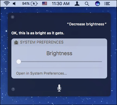 Siri: пример управления яркостью экрана без использования клавиатуры