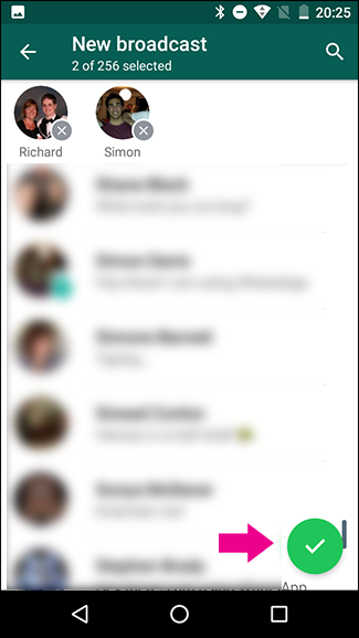 Выбор контактов для нового списка на Android