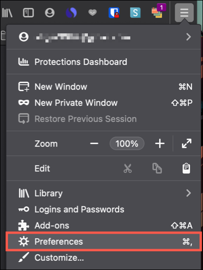 Меню настроек Firefox на macOS — включение PiP
