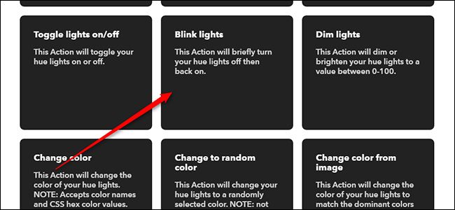 Выбор действия Blink lights в Philips Hue