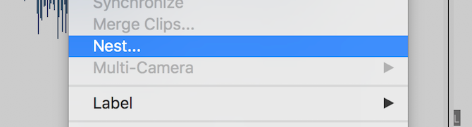 Пункт меню Nest в Premiere Pro