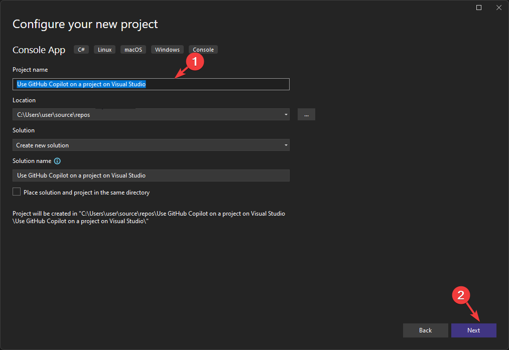 Ввод имени проекта