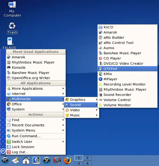 Главное окно запуска gtkpod в меню приложений