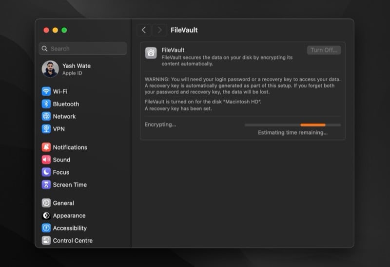 оценочное время шифрования FileVault