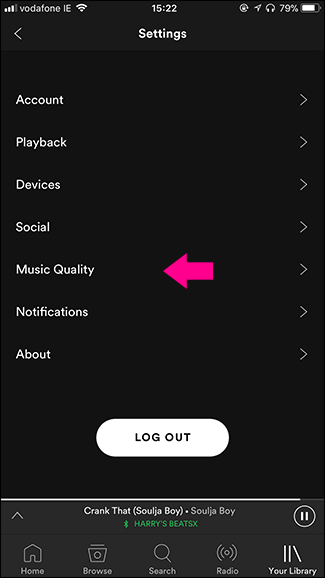 Экран выбора качества музыки в мобильном приложении Spotify