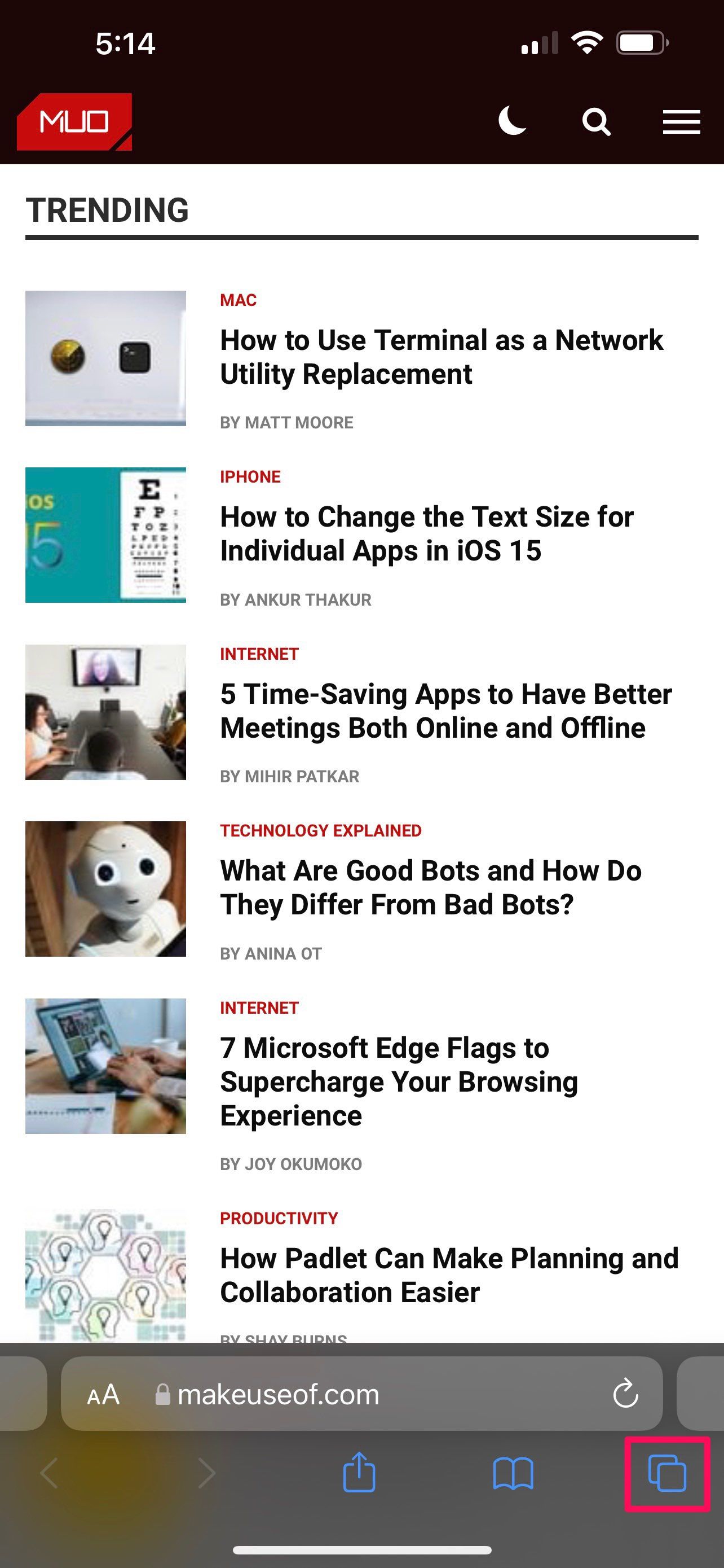 Интерфейс Safari в iOS 15