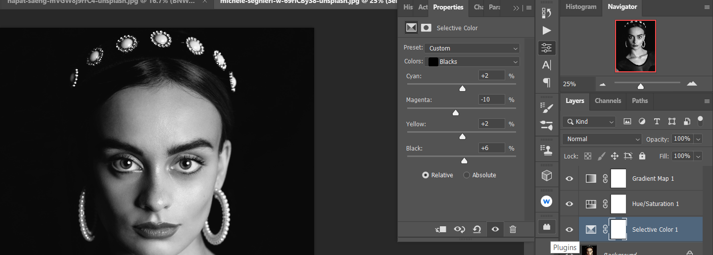 Ввод значений Selective Color