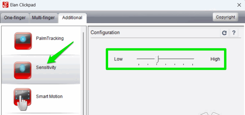 Настройки чувствительности Elan