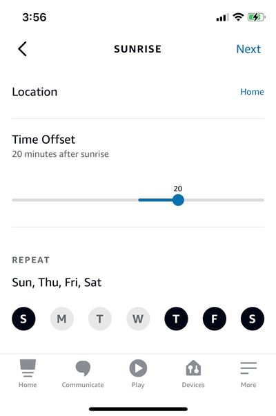 Запланировать розетку на восход