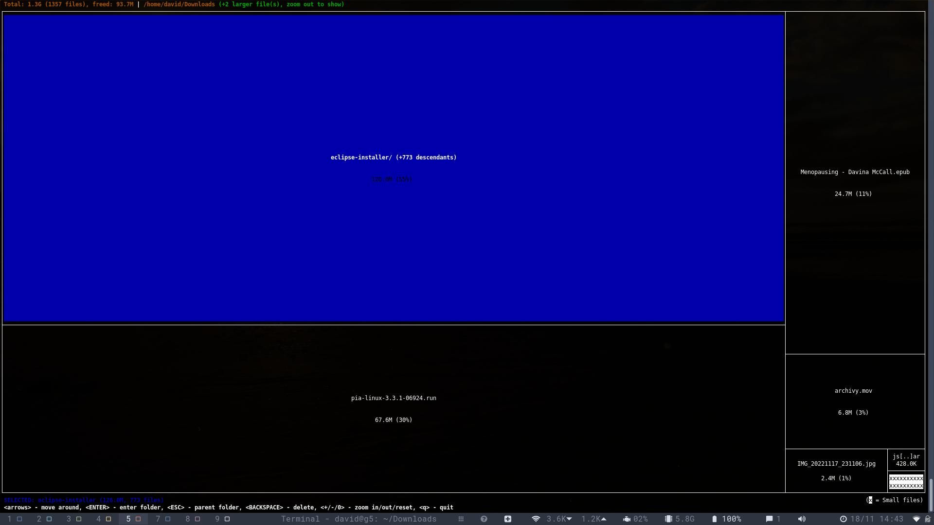 скриншот diskonaut с разными прямоугольниками и выделенным синим блоком