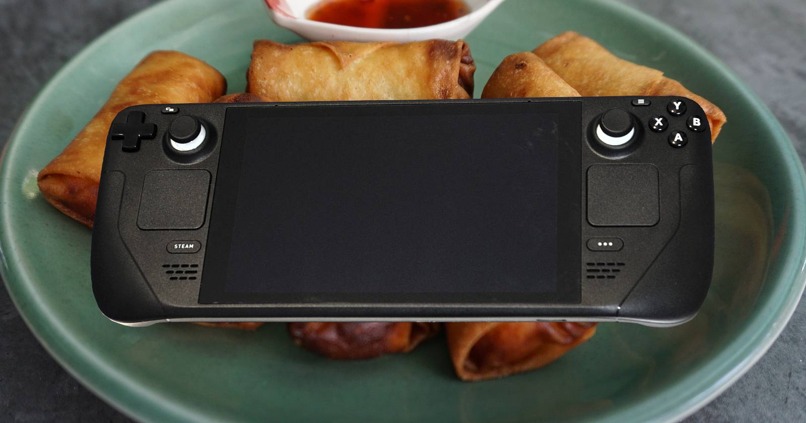 Steam Deck на тарелке с роллами
