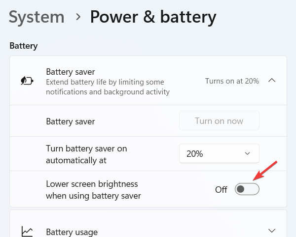 Отключение понижения яркости в энергосбережении