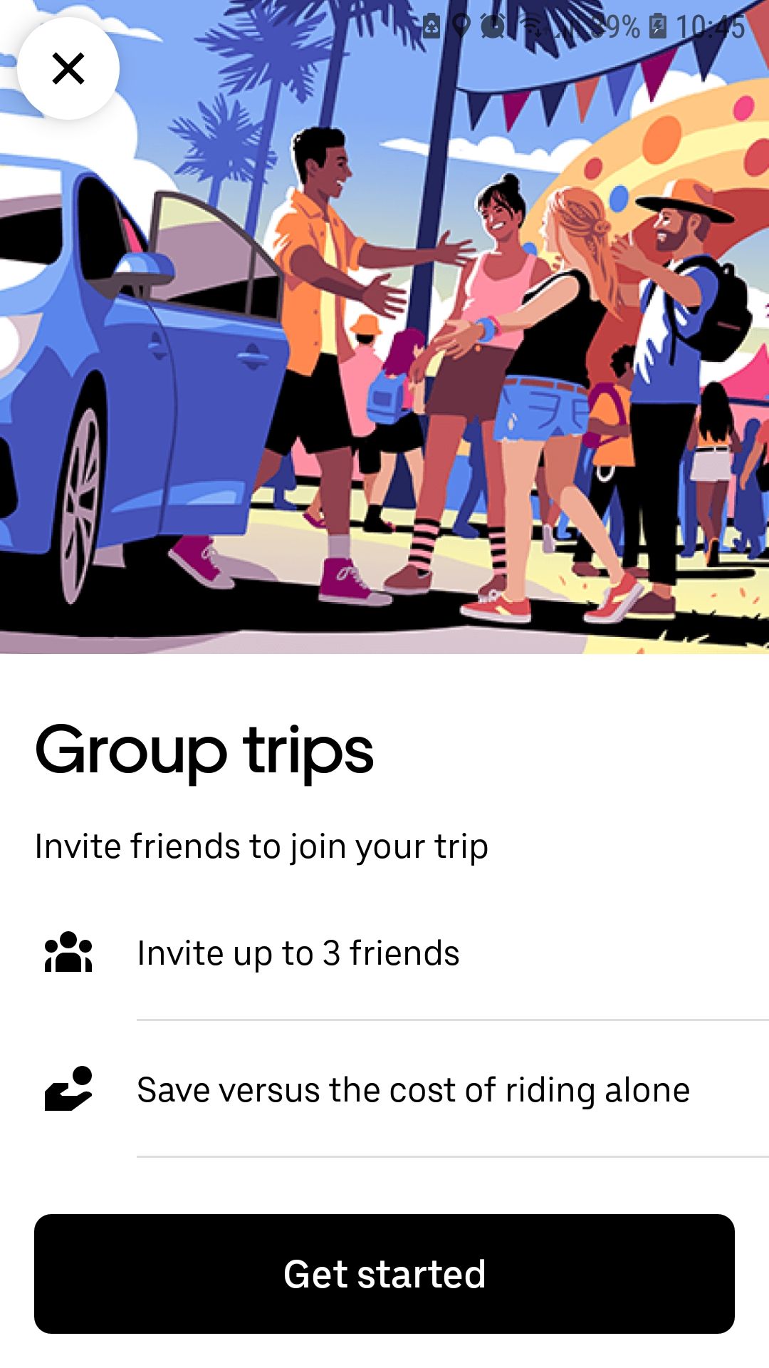 Экран начала групповой поездки в приложении Uber
